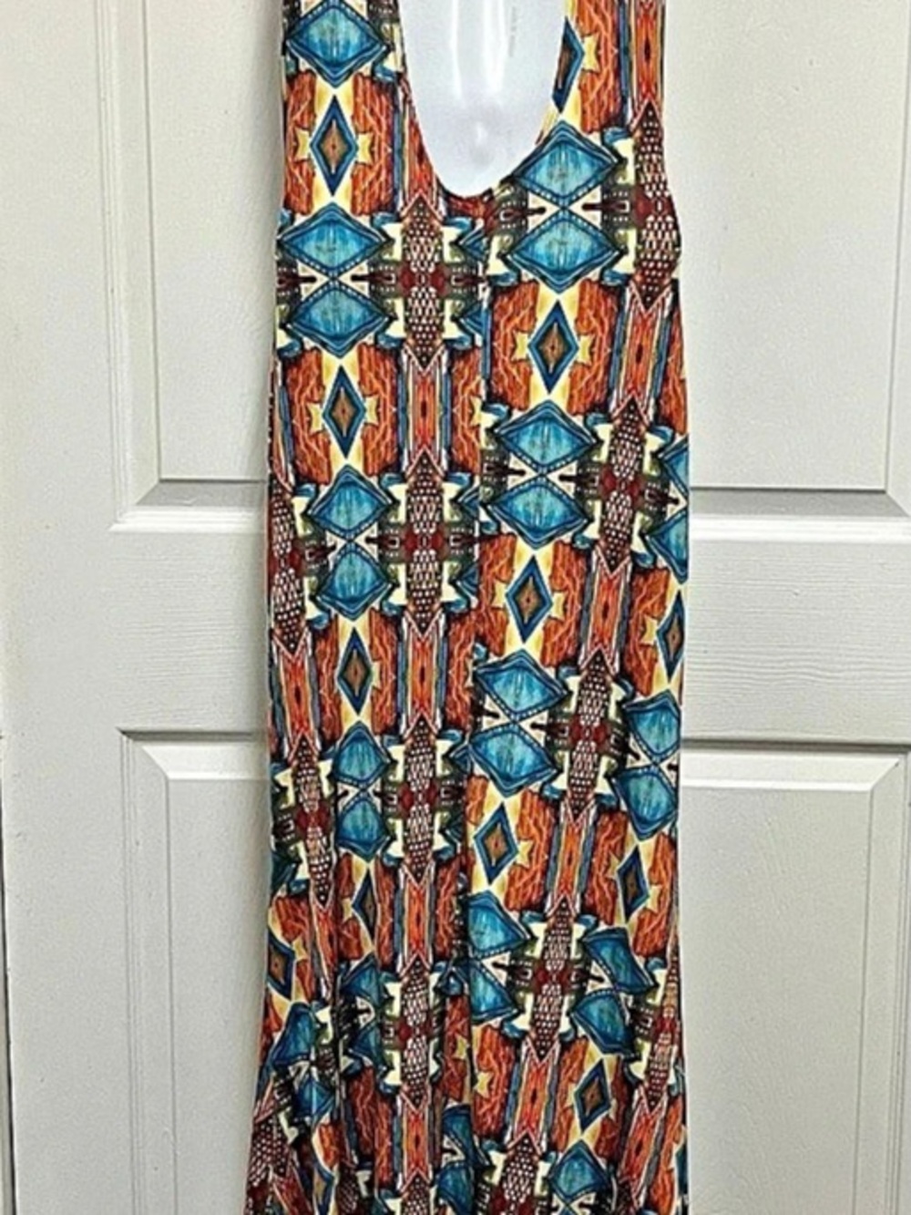 Good Times Geometric Maxi Dress in Orange & Blue Size Large